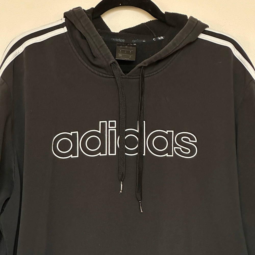 Adidas Essentials Mens XL Black 3-Stripe Fleece Pullover Hoodie Sweatshirt - Picture 3 of 10